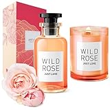 JUST LOVE® Duftkerze + Raumduft Rose als Geschenkset, Sanfter Rosenduft...
