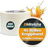 Hinrichs Kreppband 4x - Abklebeband 3 Rollen 50m x 30mm + 1 Rolle 50m x...