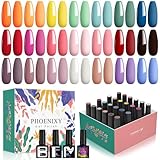 U V Nagellack, Phoenixy 24Pcs 7ml 21 Farben Gel Nagellack Set mit Unterlack...