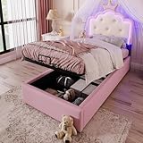 Jaxenor Bett 90x200 Polsterbett MäDchen Bett mit Led und Kopfteil...