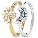 Gloryit Sonne Mond Ring-Set: Gold & Silber 925, Himmlische Ringe -...