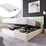 Oxtao Polsterbett 160x200 cm, Doppelbett mit LED, Stauraumbett mit...