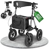 Rollator für draußen mit 30 cm Luftbereifung Sitzfläche und Rückengurt...