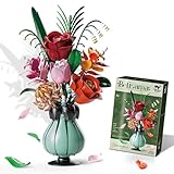 DINYOAN Rosen Blumenstrauß Bausatz mit Vase, 566 Stück Blumen Baustein...