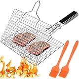Fisch Grillhalter Grillkorb mit 2 Orange Silikonbürste Faltbarer Grillkorb...