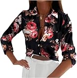 Tshirt Damen Bluse Langarm Blumendruck Elegant Shirts Oberteile...