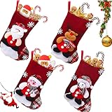 ZoneYan 4er Set Weihnachtsstrumpf, 3D Nikolausstrumpf, Weihnachtsstrumpf...