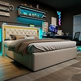 Polsterbett LED Doppelbett Mit USB Typ C Ladefunktion...