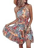 ABINGOO Damen Bohemian Sommerkleid Rückenfrei Neckholder Minikleid Hohe...