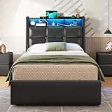 DICTAC Polsterbett 90x200 mit LED Beleuchtung und Steckdosenleiste...