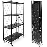 deluxe4home® Klappbares Regal mit Rollen Schwarz I 4 Fächer/Böden...
