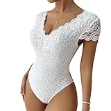 Haibang Body Damen Sexy Spitze V-Ausschnitt Kurzarm Bodysuit Elegant...