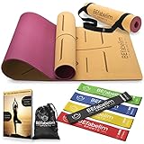 BEfabelim® Rutschfeste Yogamatte Aus Kork & TPE, Inkl. Fitnessbänder 5er...