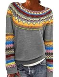 heekpek Norweger Pullover Damen Winter Herbst Rundhals Weihnachtspullover...