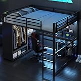 ZIDEY Etagenbett Hochbett 160x200 mit LED&Schreibtisch&offenem...