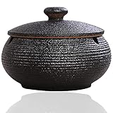 Panngu Windaschenbecher Schwarz Retro Keramik, Aschenbecher mit Deckel für...