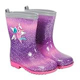 PERLETTI Kinder Einhorn Gummistiefel Rosa mit Glitzern - Wasserdichte Regen...