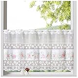 heimtexland ® Shabby Chic Scheibengardine Jacquard weiß Rosen Borte HxB...