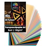 OfficeTree 40 x Transparentpapier Bunt A4 - Pergamentpapier Bunt 20 Farben...