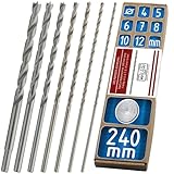 WELIQU Holzbohrer Set 7-teilig, 240 mm lange Balkenbohrer 4,5,6,7,8,10,12...