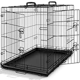 TRESKO Hundekäfig 91 x 58 x 64 cm faltbar mit 2 Türen | Transportkäfig...