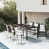 HEFZGDB 7-TLG. Garten-Essgruppe mit Kissen Schwarz Poly Rattan...