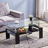 GOLDFAN Couchtisch Glas Rechteckiger Wohnzimmertisch Glas Couchtisch...