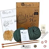 Needle It® Strickset Mütze komplett dunkelgrün - Wollmütze zum...