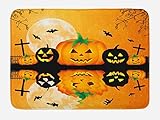 Ambesonne Halloween-Badematte, gruselige geschnitzte Jack o' Laterne und...