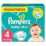 Pampers Windeln Größe 4 (9-14kg) Baby-Dry, Maxi, 174 Stück, MONATSBOX,...