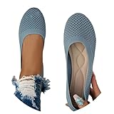 Damen Ballerinas Slip On Schuhe rutschfest Flach Stricken Sneaker Bequem...