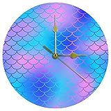 EZIOLY Wanduhr aus Acryl, blaue Fischschuppen-Textur, 25,4 cm, leise, nicht...