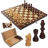 Schachspiel,3-in-1MagnetischesSchachspielausHolz, 34 x 34 cm Schachspiel...