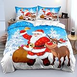 YASMENG Weihnachten Bettwäsche 135x200 Weihnachts Rot Blau 3D Bettwäsche...