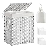 SONGMICS Wäschekorb mit Deckel, Wäschesammler 90 Liter, 2 Fächer,...