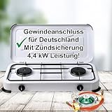 Campingkocher Gaskocher 2 flammig mit Zündsicherung inkl. Gasschlauch und...