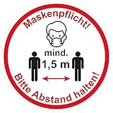 1 Stück Aufkleber Maskenpflicht! Bitte Abstand halten! 20 cm Durchmesser,...