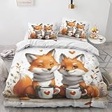 Traulpex Süße Karikatur Tier Bettwäsche 135x200cm 3 teilig, Kawaii Fuchs...