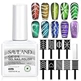 Saviland Silber Cat Eye Gel Nagellack mit 10 Stück Nail Magnet Tool, 15ML...