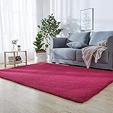 Roter Shaggy-Teppich, 90 x 150 cm, waschbar, Lammfell/Schaffell, weich,...