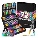Zenacolor 72 Acrylstifte für Steine Wasserfest - mit Doppelspitze (feine...