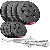 Hop-Sport Hantelset 37 kg Langhantel-Stange Hantelcheiben 4 x 5 kg; 4 x 2,5...
