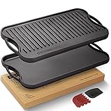 OVERMONT Gusseisenplatte Grillplatte Gusseisen Doppelseitiger - Grill mit...