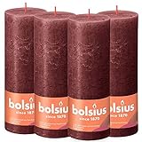 Bolsius Rustik Stumpenkerzen - Bordeauxrot - 4 Stück - 19 x 7 cm - Länge...