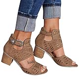 LLDG Damen Sandalen Dicke High Heels Sommer Offene Schuhe Wedge Peep Toe...