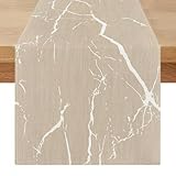 Tischläufer Modern 40x180 Beige Creme Gold Marmor Läufer Tisch Leinen...