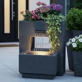 Gartenbrunnen mit Beleuchtung bepflanzbar Betonoptik 57 cm Springbrunnen...