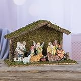 Dekoleidenschaft Weihnachtskrippe aus Holz, Holzkrippe mit Moos + 11...
