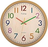 Foxtop Kinder Wanduhr Ohne Tickgeräusche Modern Lautlos Kinderuhr Bunt Uhr...