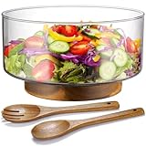 NiHome Salatschüssel Glas Set mit Salatzange aus Akazienholz,...